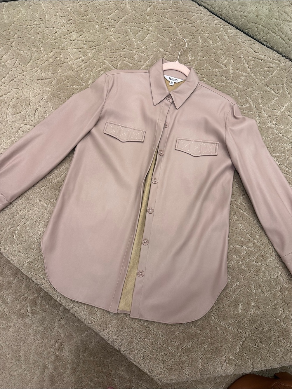 BB Dakota Beige Faux Leather Shacket Jacket Size XS Button Front Utility